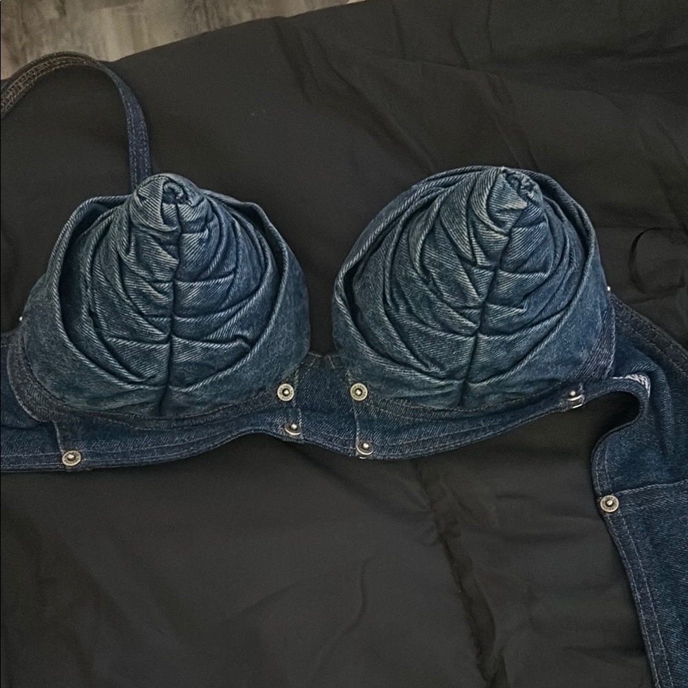 Jean Paul Gaultier Blue Bra with Underwire and Textured Design